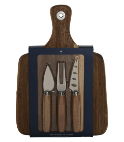 TAGLIERE ACACIA CON SET DI COLTELLI