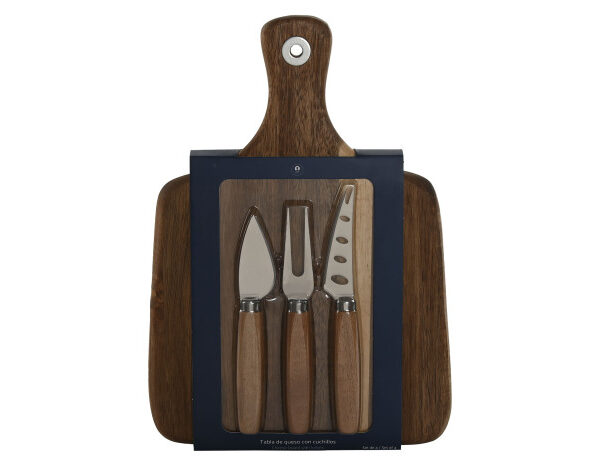 TAGLIERE ACACIA CON SET DI COLTELLI