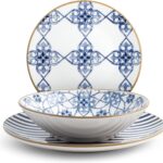 Servizio da Tavola Medeira 18 pz H&H Porcellana Blu, Bianco e bordo dorato dispensa mediterranea