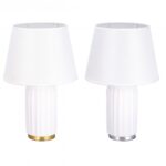 Lampada Bianca Base Ceramica Paralume Tessuto H 39