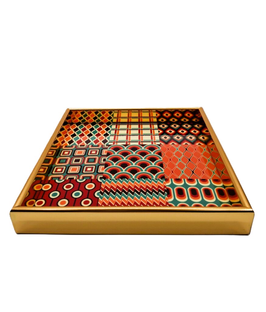 vassoio svuotatasche quadrato stile vintage bordo oro