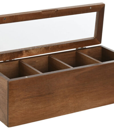 SCATOLA PORTA INFUSI IN LEGNO D'ACACIA 4 SCOMPARTI