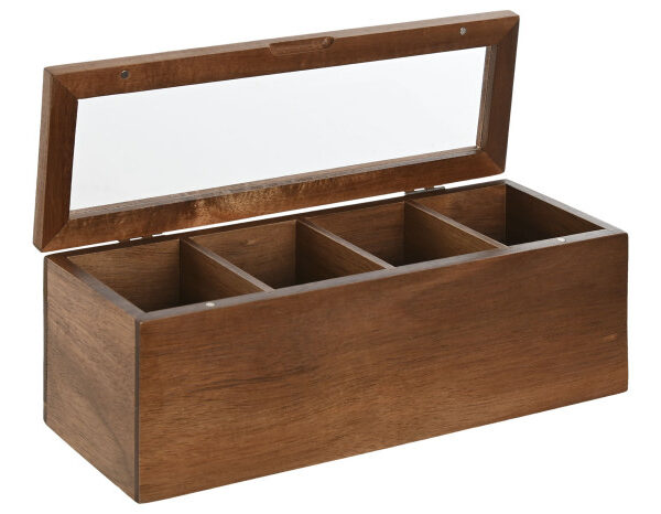 SCATOLA PORTA INFUSI IN LEGNO D'ACACIA 4 SCOMPARTI