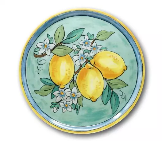 piatti pizza, sottopiatti, piatti con limoni, piatti stile vietrese, piatti costiera amalfitana