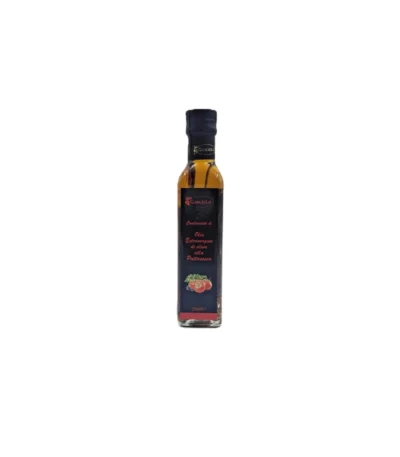 olio extravergine di oliva, aromatizzato alla puttanesca peperoncino, olive nere, pomodoro, prezzemolo e aglio