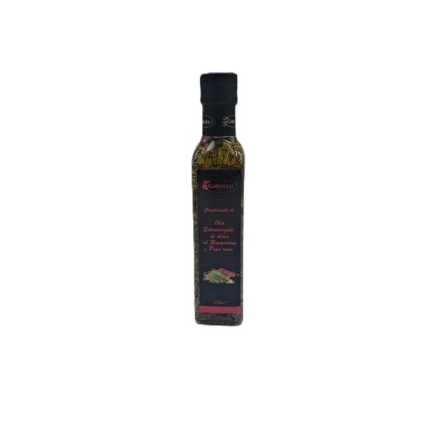 Olio extravergine di oliva aromatizzato al rosmarino e al pepe rosa