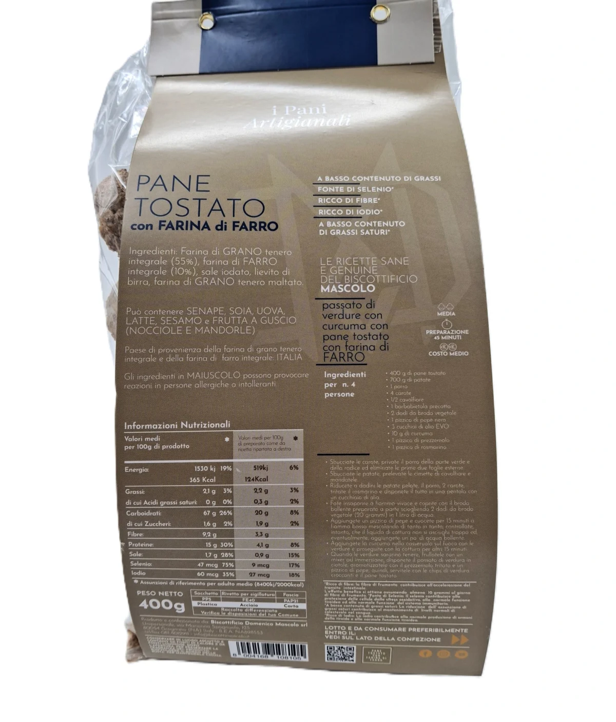pane tostato farro mascolo gr 400 ingr pane tostato farro, pane secco farro, bruschette farro, pane di gragnano, tozzetti di pane tostato, farina di farro