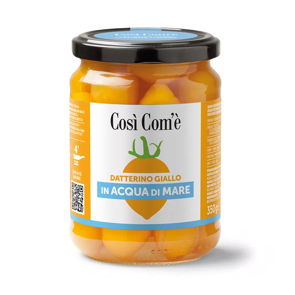 datterino giallo in acqua di mare così com'è 350 gr 2 datterino giallo in acqua di mare così com'è 350 gr, datterini, pomodorini, vasetti di pomodorini, conserve, vetro, ciliegini,cucina, ricette, cibo, pomodori, pasta e pomodoro
