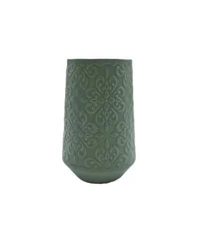 Vaso Verde Salvia in Ceramica Decorazione a Rilievo H20 Ø cm 13