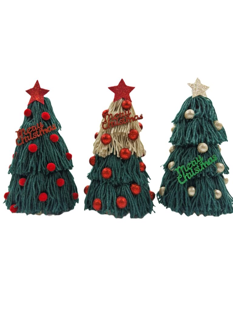 alberelli albero di natale con lana decorati 1