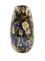 aso in metallo nero con decoro floreale e dettagli oro lucido H30 Ø18 cm:
