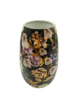 aso in metallo nero con decoro floreale e dettagli oro lucido H30 Ø18 cm: