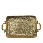 Vassoio Rettangolare in Metallo Dorato con Manici – Effetto Antico 45x26x3 cm