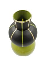 Vaso Verde Oliva Nero e Dettagli Oro in Vetro H cm 37 Ø19