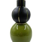 Vaso Verde Oliva Nero e Dettagli Oro in Vetro H cm 37 Ø19