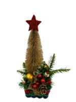 Albero di Natale Dorato con Applicazioni in Vaso Verde Petrolio H 38 L 12 cm