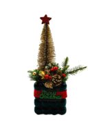Albero di Natale Dorato con Applicazioni in Vaso Verde Petrolio H 38 L 12 cm
