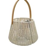 Lampada in metallo rivestito fibra panna e manico in legno h40 Ø32 oggettistica, complenti d'arredo, home decor, regali